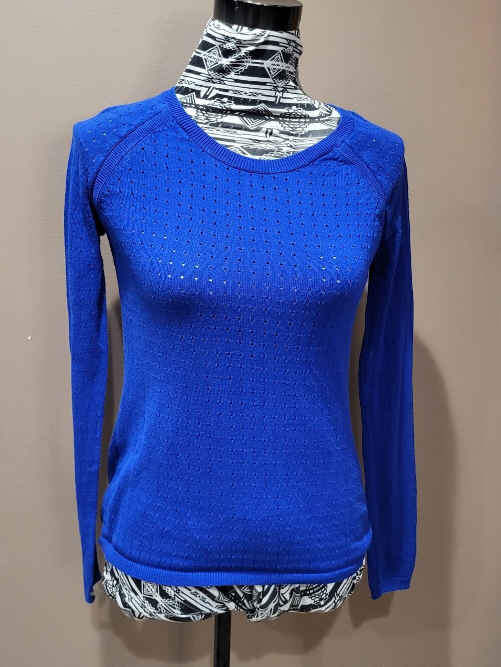 a.n.a Royal Blue Eyelet Knit Crewneck Sweater